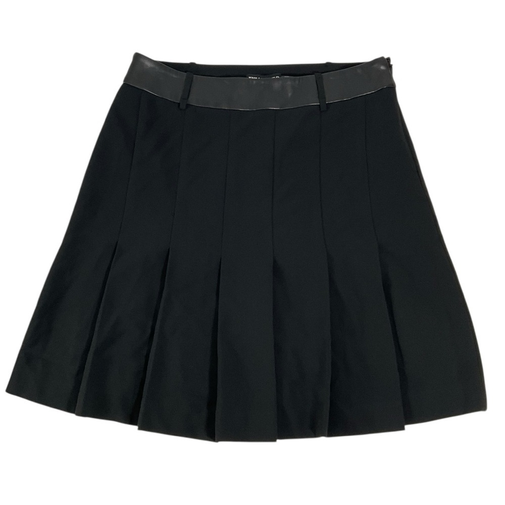 Karl Lagerfeld Paris Black Pleated Mini Skirt with Faux Leather Waistband Size 8